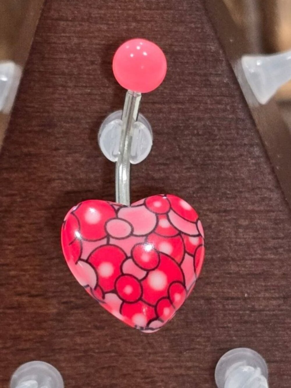 Painful Pleasures Red Patterned Heart Navel Ring Piercing Jewel Gothic Alt 14G